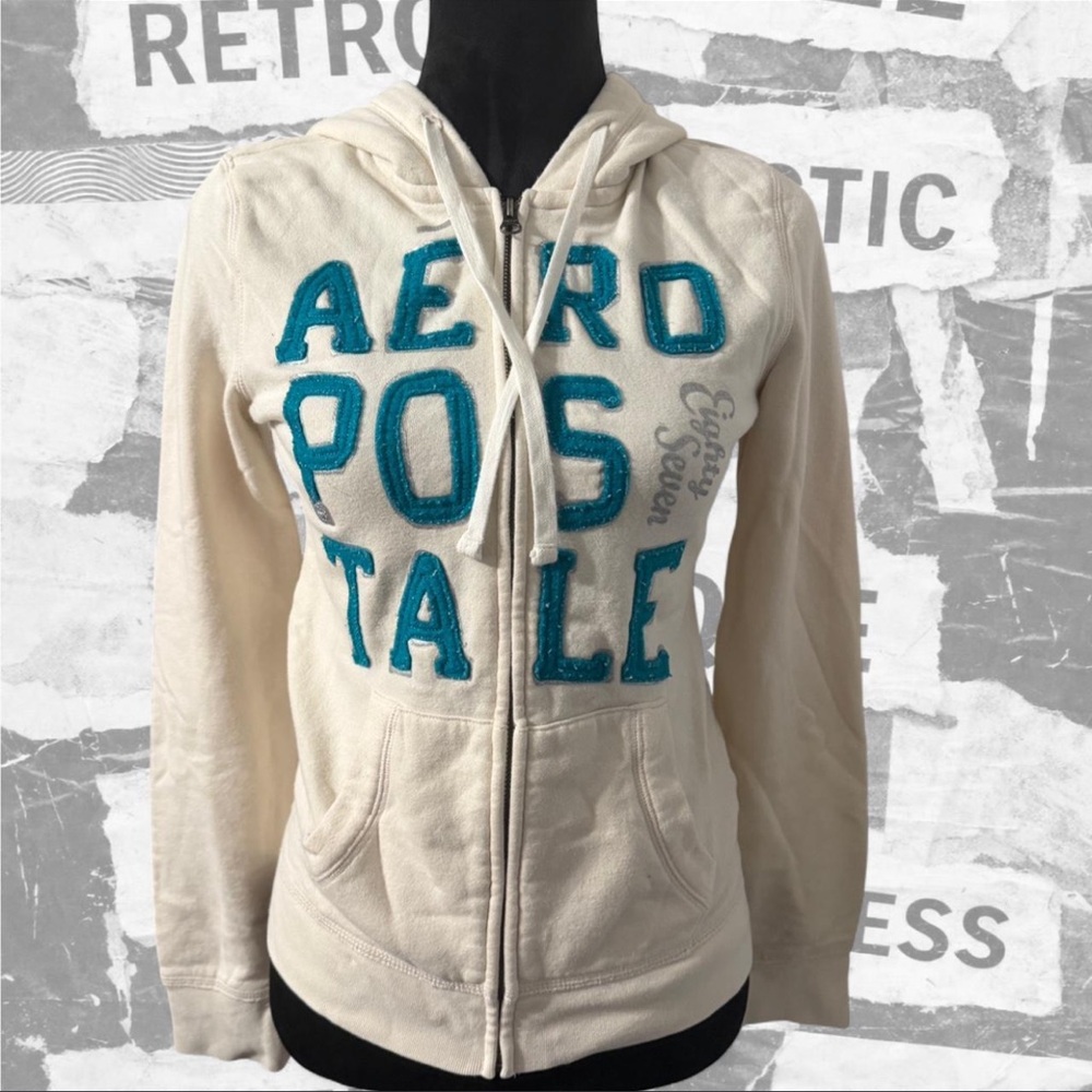 Aeropostale Off-White Hoodie with Blue Lettering